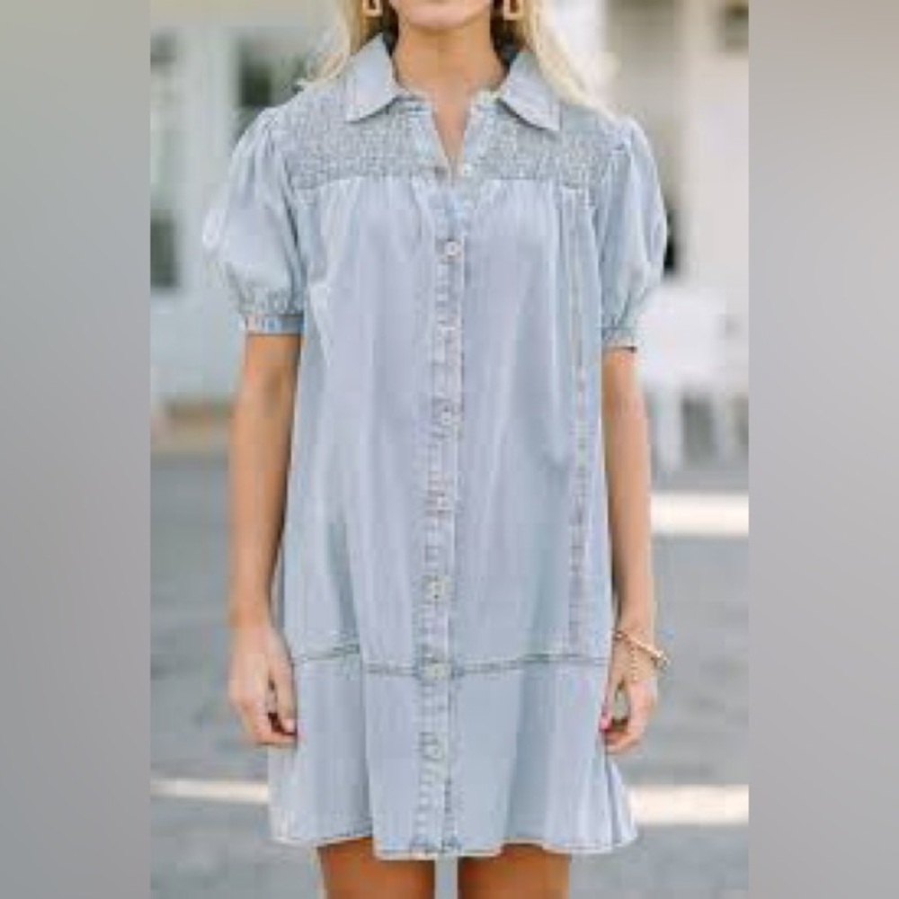 Entro Get Together Medium Light Denim Babydoll Dress